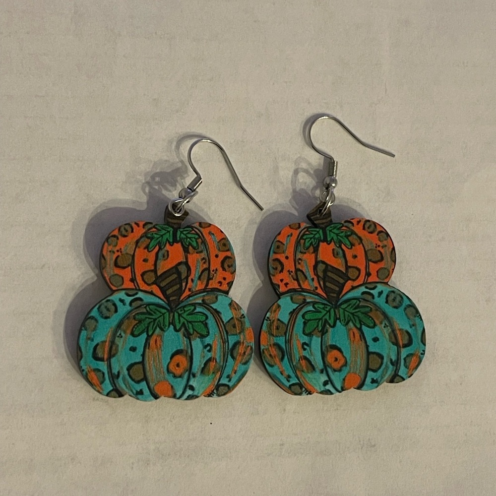 Teal and Orange Pumpkin Earrings